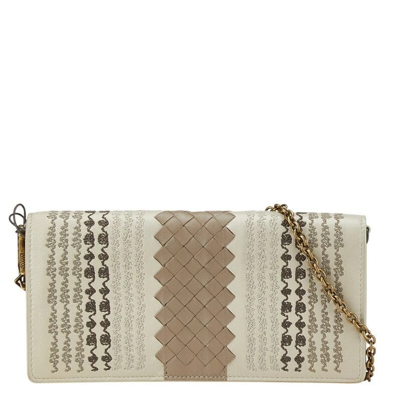 BOTTEGA VENETA INTRECCIATO LEATHER CHAIN WALLET CROSSBODY BAG: Bottega Veneta Intrecciato Leather Chain Wallet Crossbody Bag Brand: Bottega Veneta Type/Style: Wallet Material: Leather Color: Beige, Brown Size: Width: approx. 8.3 inches (21 cm) Height: approx.