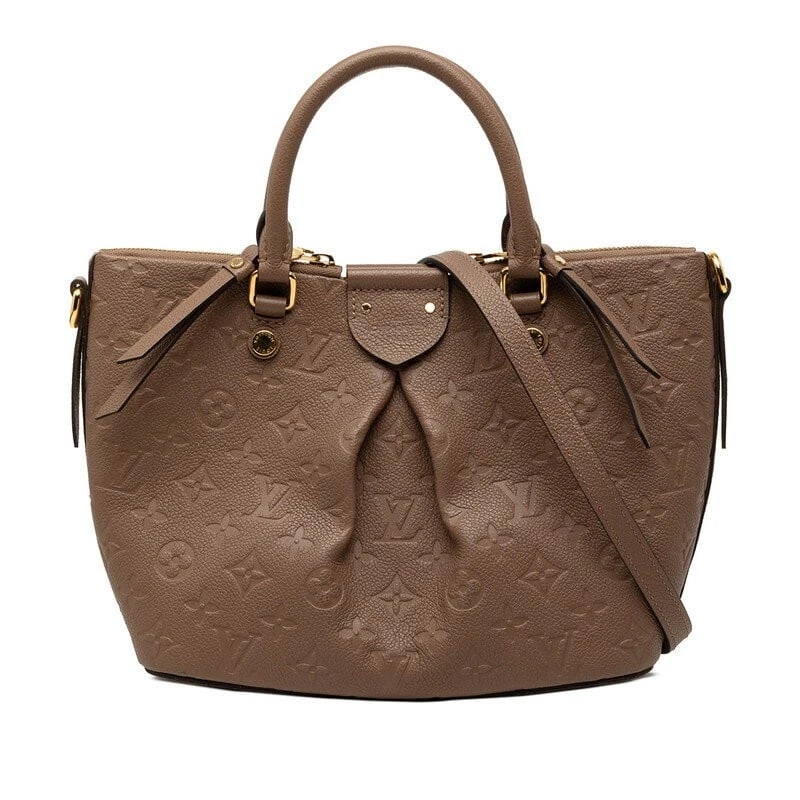 LOUIS VUITTON MONOGRAM EMPREINTE TAUPE LEATHER CROSSBODY SHOULDER BAG: Louis Vuitton Monogram Empreinte Taupe Leather Crossbody Shoulder Bag Brand: Louis Vuitton Type/Style: Satchel/Top Handle Bag Material: Leather Color: Taupe Size: W approx. 26cm x H approx. 23cm x D a