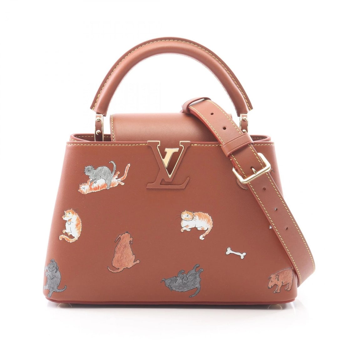 LOUIS VUITTON GRACE CODDINGTON CAPUCINES BB TAN LEATHER HANDBAG: Louis Vuitton Grace Coddington Capucines BB Tan Leather Handbag Brand: Louis Vuitton Type/Style: Satchel/Top Handle Bag Material: Leather Color: Brown Size: Approximately W 27cm x H 18cm x D 9.5cm (W 