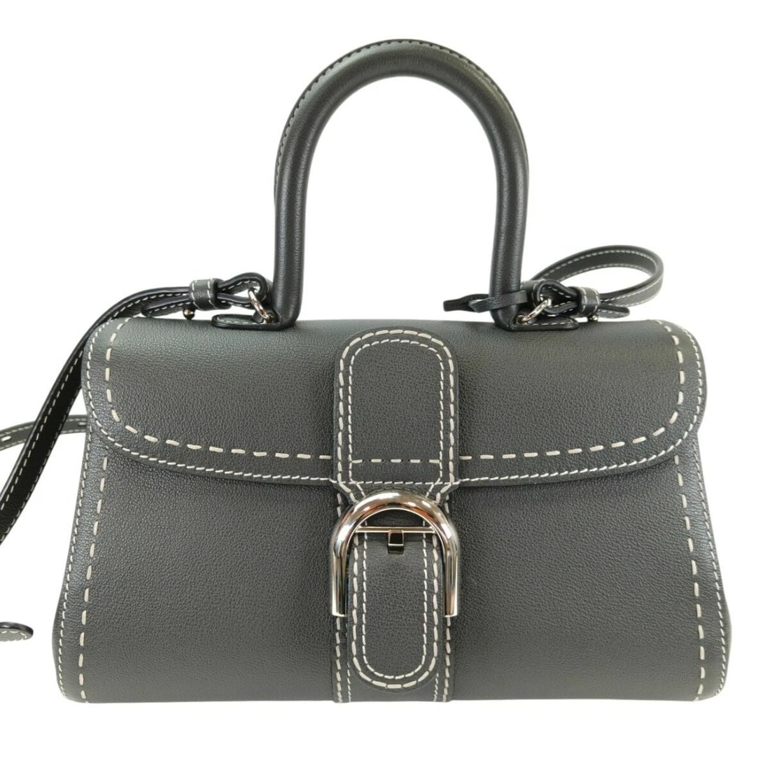 DELVAUX BRILLANT EAST-WEST HANDBAG GRAY LEATHER 2WAY SHOULDER (1 of 5)