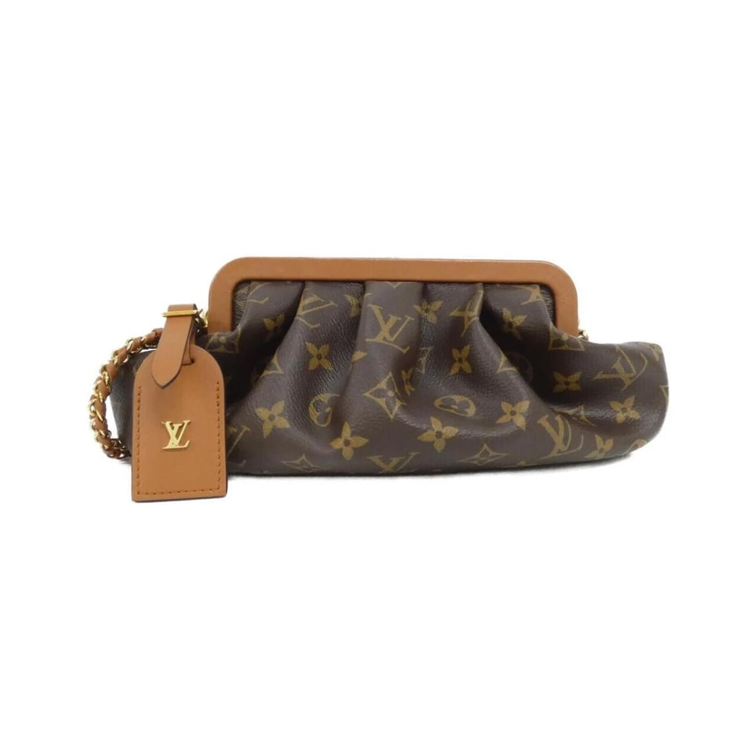 LOUIS VUITTON BOURSICOT EW MONOGRAM LEATHER CHAIN CLUTCH BAG: LOUIS VUITTON Boursicot EW Monogram Leather Chain Clutch Bag Brand: Louis Vuitton Type/Style: Clutch Material: Coated Canvas Color: MARRON (Brown) / Gold-tone Hardware Size: Width: 11.8 in (30 cm) Hei
