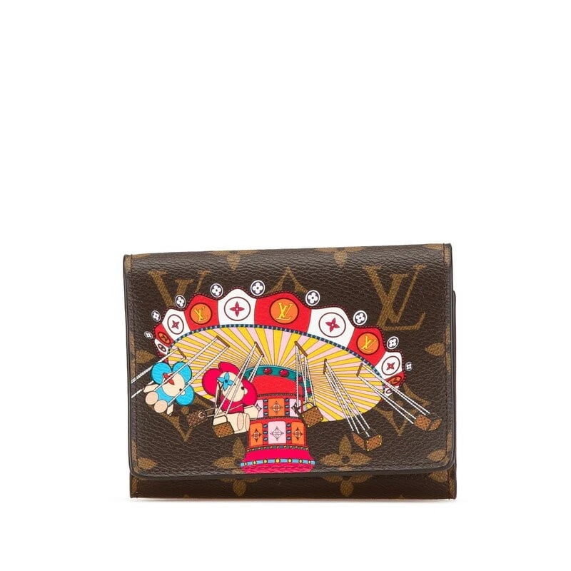 LOUIS VUITTON MONOGRAM BROWN ROSE BALLERINE TRIFOLD WALLET: Louis Vuitton Monogram Brown Rose Ballerine Trifold Wallet Brand: Louis Vuitton Type/Style: Trifold Wallet Material: PVC Leather Color: Brown / Rose Ballerine Size: Approximately W 12cm x H 9.5cm x D 