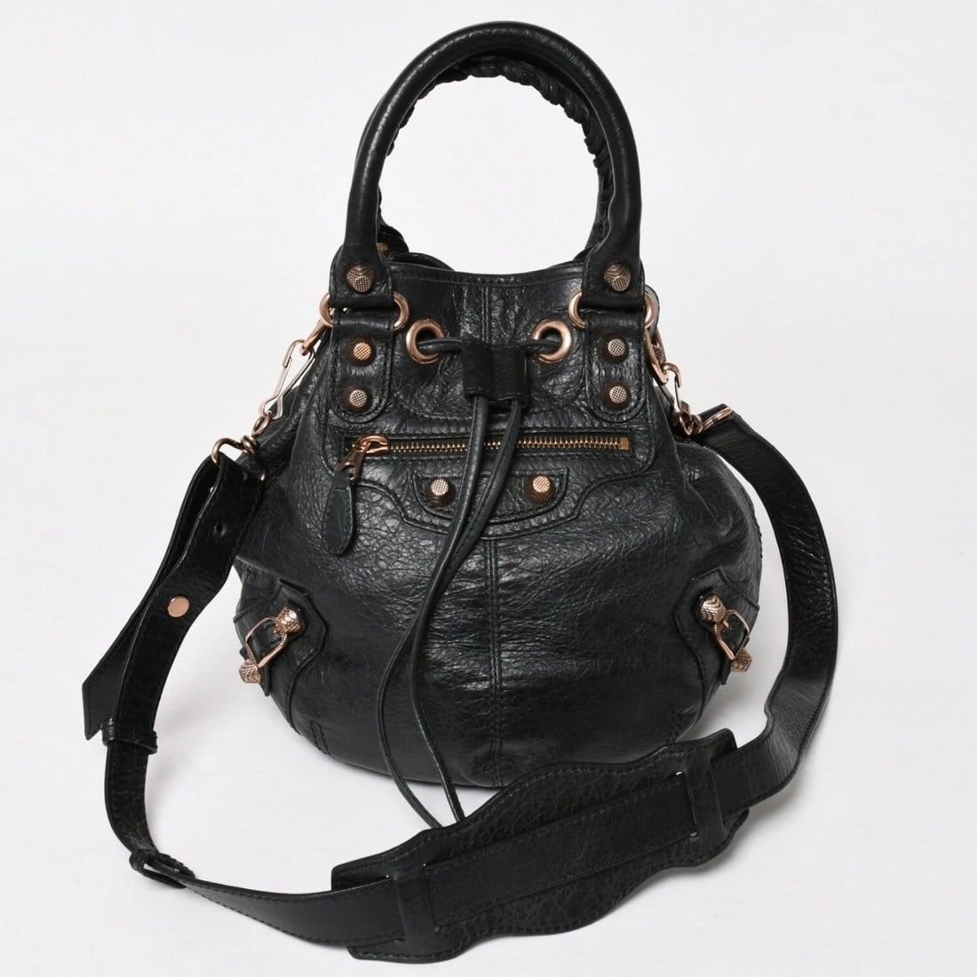 BALENCIAGA GIANT MINI POMPON SHOULDER BAG: BALENCIAGA Giant Mini Pompon Shoulder Bag Brand: Balenciaga Type/Style: Shoulder Bag Material: Lambskin Color: Black Size: W approx. 14cm x H approx. 24cm x D approx. 13cm Accessories: None