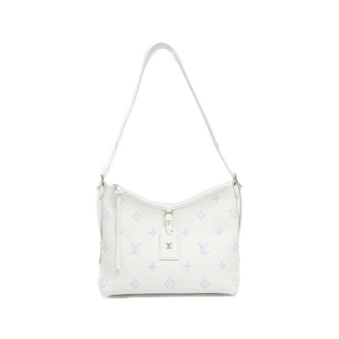 LOUIS VUITTON BICOLOR MONOGRAM EMPREINTE CARRY ALL LEATHER SHOULDER BAG: Louis Vuitton Bicolor Monogram Empreinte Carry All Leather Shoulder Bag Brand: Louis Vuitton Type/Style: Shoulder Bag Material: Calf Leather Color: Blanc Laiteux + Blue / Gold Hardware Size: Width x H