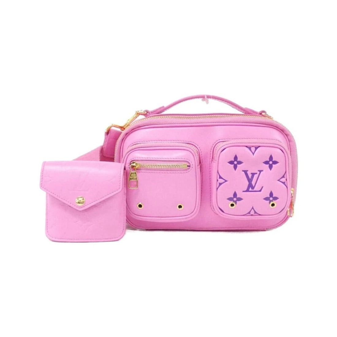 LOUIS VUITTON UTILITY CROSSBODY MONOGRAM EMPREINTE LEATHER HANDBAG: Louis Vuitton Utility Crossbody Monogram Empreinte Leather Handbag Brand: Louis Vuitton Type/Style: Crossbody Material: Calf Leather Color: Rose (Rose) / Gold (Gold) Hardware Size: 22cm (Width) x 14cm