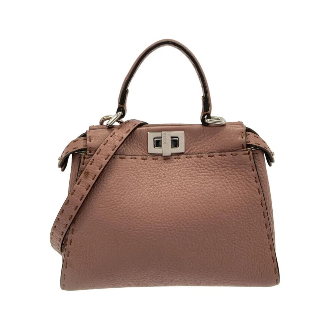 FENDI SELLERIA PEEKABOO MINI CUIO ROMANO LEATHER CROSSBODY BAG: FENDI Selleria Peekaboo Mini Cuio Romano Leather Crossbody Bag Brand: Fendi Type/Style: Top Handle Bag Material: Calf Leather Color: English Rose + Camelia / Silver-tone Hardware Size: Width: 7.9?8.9 