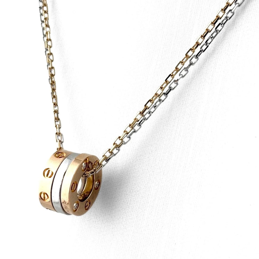 CARTIER LOVE THREE HOOP 6P DIAMOND NECKLACE: Cartier Love Three Hoop 6P Diamond Necklace Brand: CARTIER Type/Style: Necklace Material: 750YG, Main Stone Natural Color: YG Size: 10.7x6.0mm(0.4") Accessories: None Accessories Notice: W