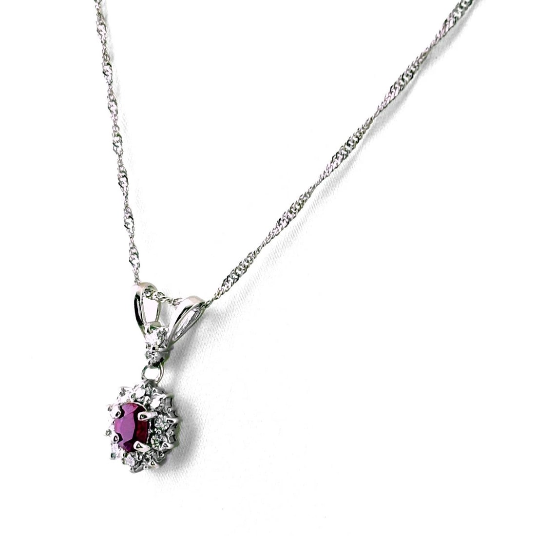 RUBY PLATINUM PENDANT MELEE DIAMOND NECKLACE (1 of 3)