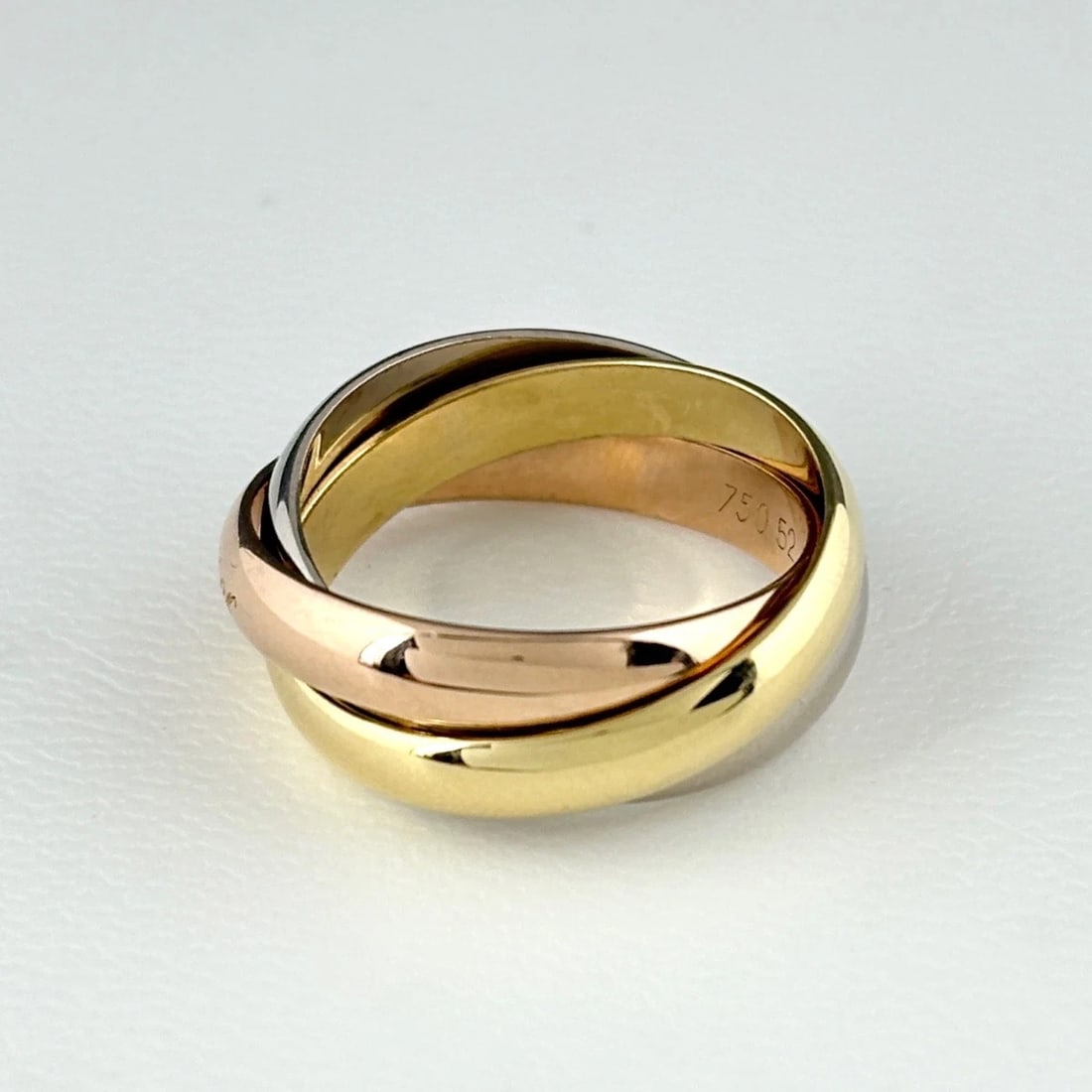 CARTIER TRINITY RING YG PG WG RING 750: Cartier Trinity Ring Yg Pg Wg Ring 750 Brand: CARTIER Type/Style: Ring Material: 750YG/WG /PG, Main Stone None Color: YG /PG /WG Size: US6 to 6.5 Accessories: None Accessories Notice: When