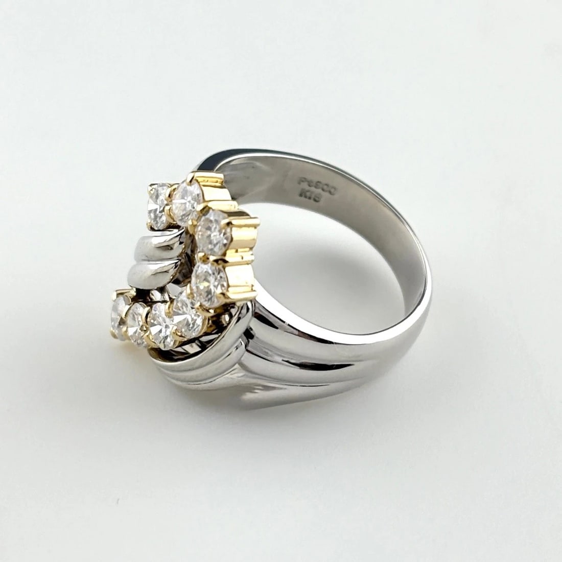 MELEE DIAMOND DESIGN RING PLATINUM YG RING PT900: Melee Diamond Design Ring Platinum Yg Ring Pt900 Brand: Unbranded Type/Style: Ring Material: Pt900, Main Stone Natural Color: None Size: US6 to 6.5 Accessories: None Accessories Notice: Wh