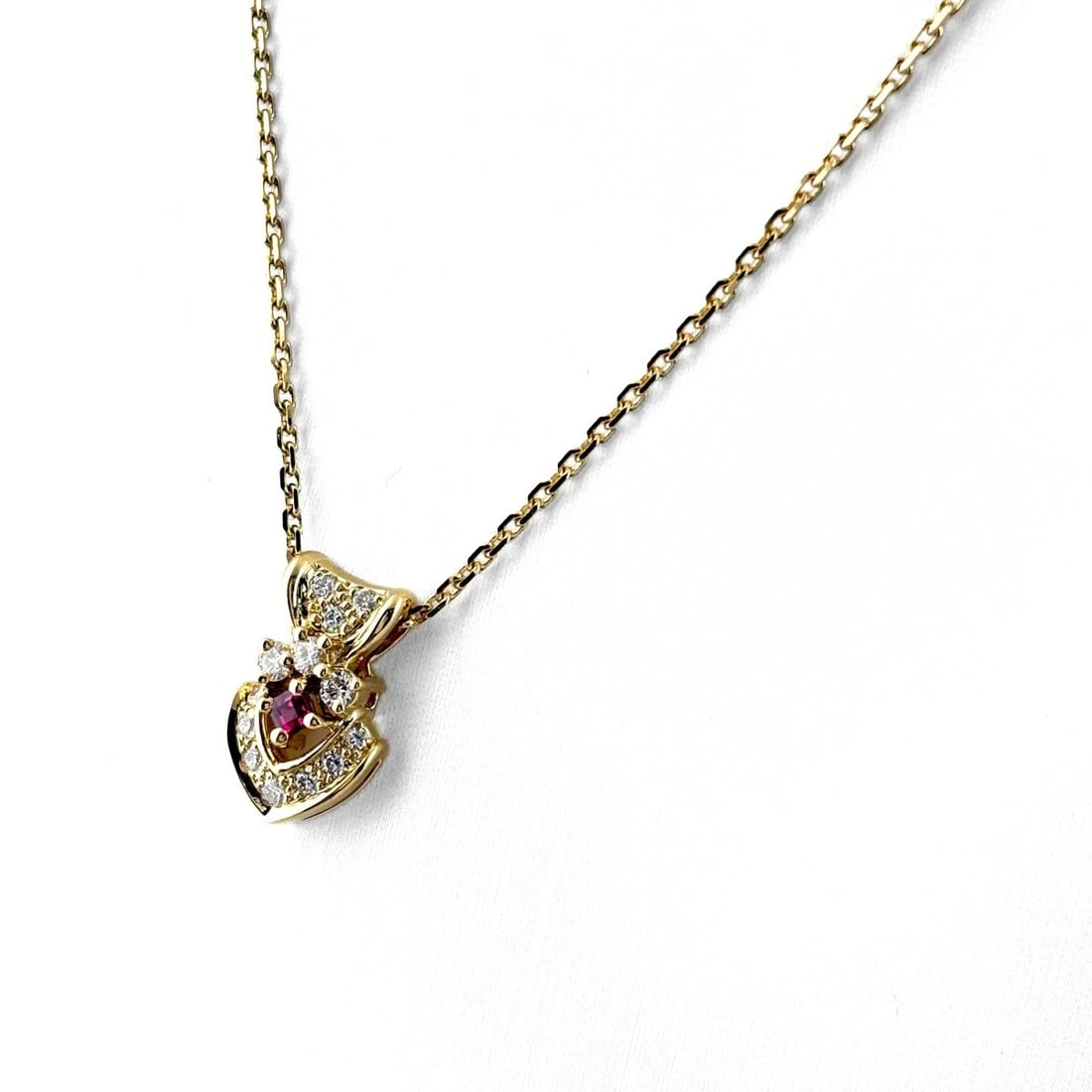 POLA RUBY NECKLACE YG PENDANT MELEE DIAMOND NECKLACE (1 of 3)