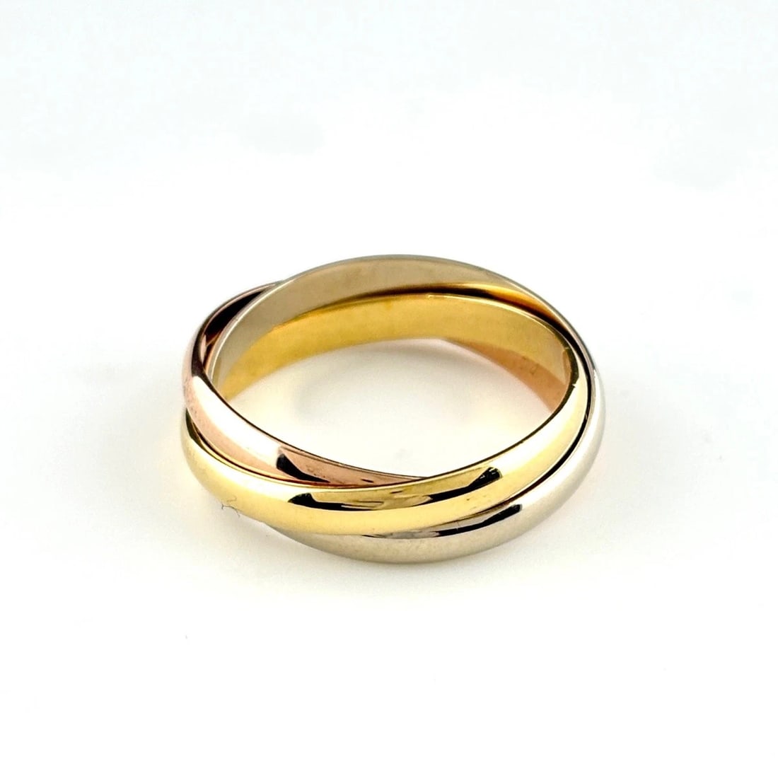 CARTIER TRINITY RING YG PG WG RING THREE-COLOR: Cartier Trinity Ring Yg Pg Wg Ring Three-Color Brand: CARTIER Type/Style: Ring Material: 750YG/PG/WG, Main Stone None Color: YG/WG/PG Size: US7 to 7.5 Accessories: None Accessories Notice: When