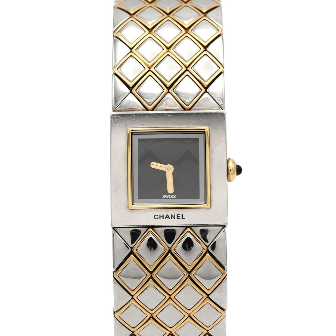 CHANEL MATELASSE COMBINATION WATCH: Chanel Matelasse Combination Watch Brand: CHANEL Type/Style: Wrist watch Material: Case: Stainless steel x yellow gold Bracelet: Stainless steel x yellow gold Color: Dial Color: Black Size: Case