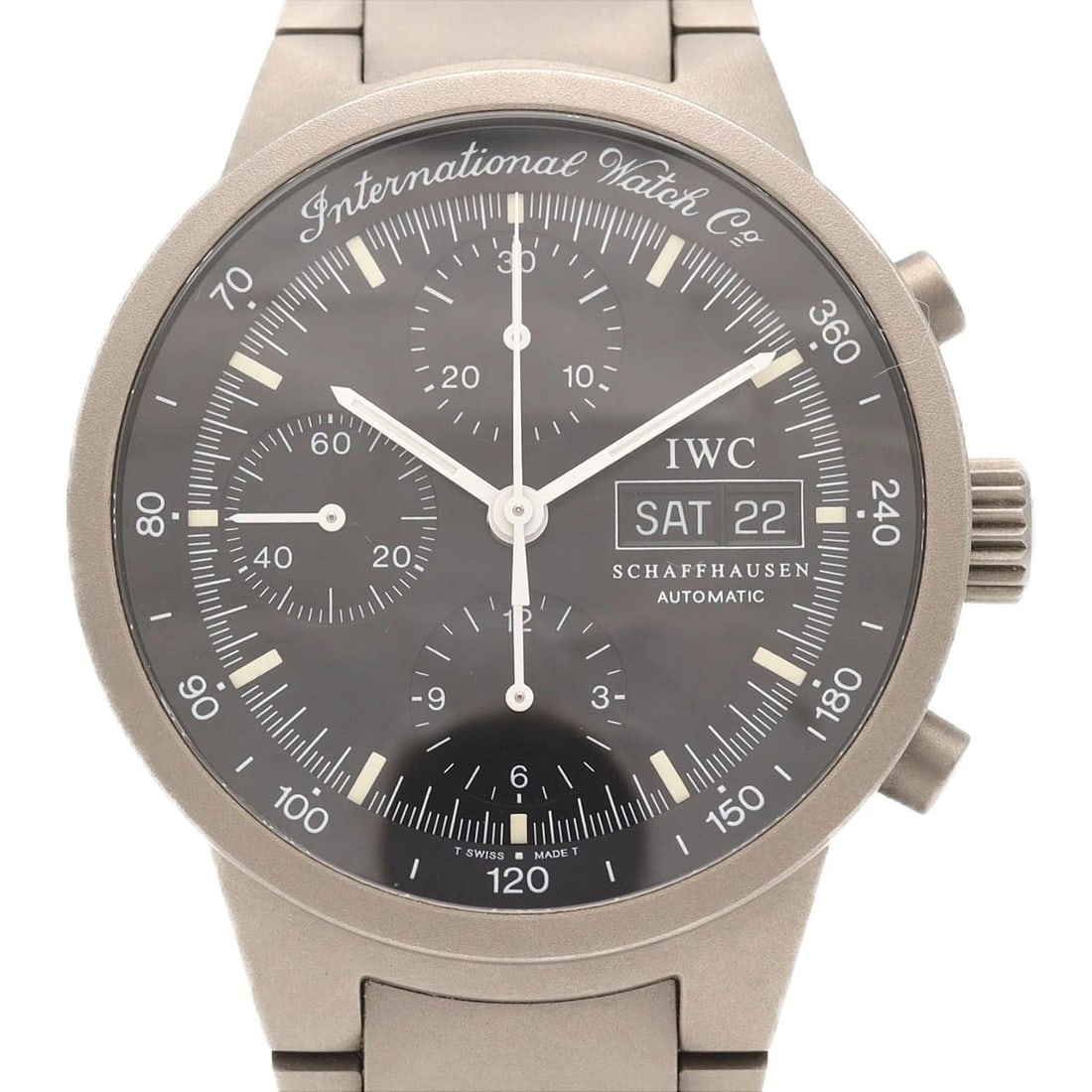 AUTHENTICIWC GST CHRONO TI MECHANICAL WATCH: AuthenticIWC GST Chrono TI Mechanical Watch Brand: IWC Type/Style: Wrist watch Material: Case: Titanium Bracelet: Titanium Color: Dial Color: Black Size: Case diameter approx.: 39.5mm mm Max Wrist