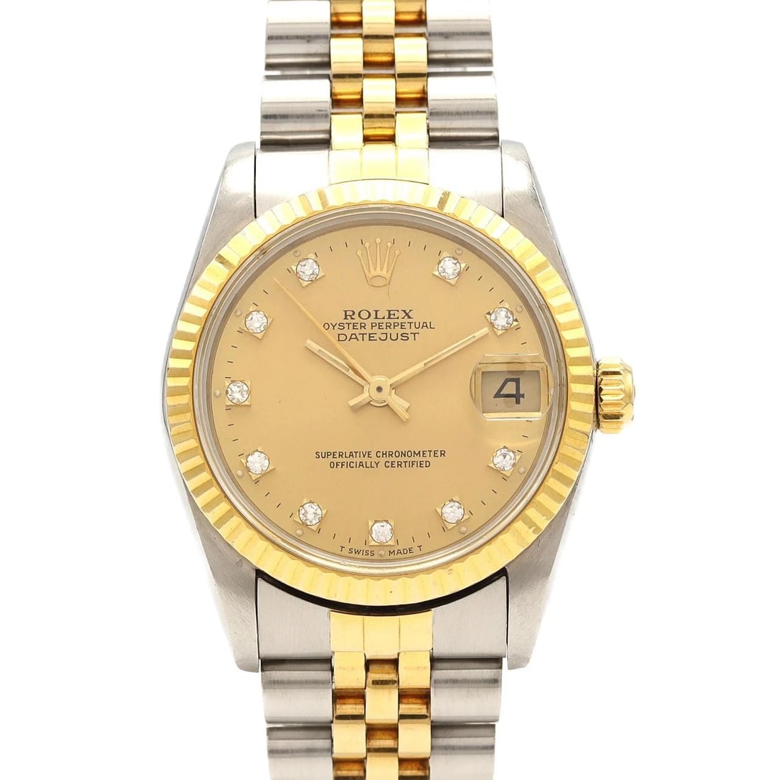 ROLEX DATEJUST STAINLESS STEEL WATCH: Rolex Datejust Stainless Steel Watch Brand: ROLEx Type/Style: Wrist watch Material: Case: Stainless steel x yellow gold Bracelet: Stainless steel x yellow gold Color: Dial color: Gold/Diamond Size:
