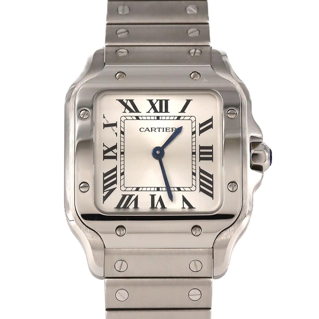 CARTIER SANTOS DE CARTIER SM STAINLESS STEEL QUARTZ WATCH: Cartier Santos de Cartier SM Stainless Steel Quartz Watch Brand: CARTIER Type/Style: Wrist watch Material: Case: Stainless Steel Breath: Stainless Steel Color: Dial color: Silver/Roman Size: Case