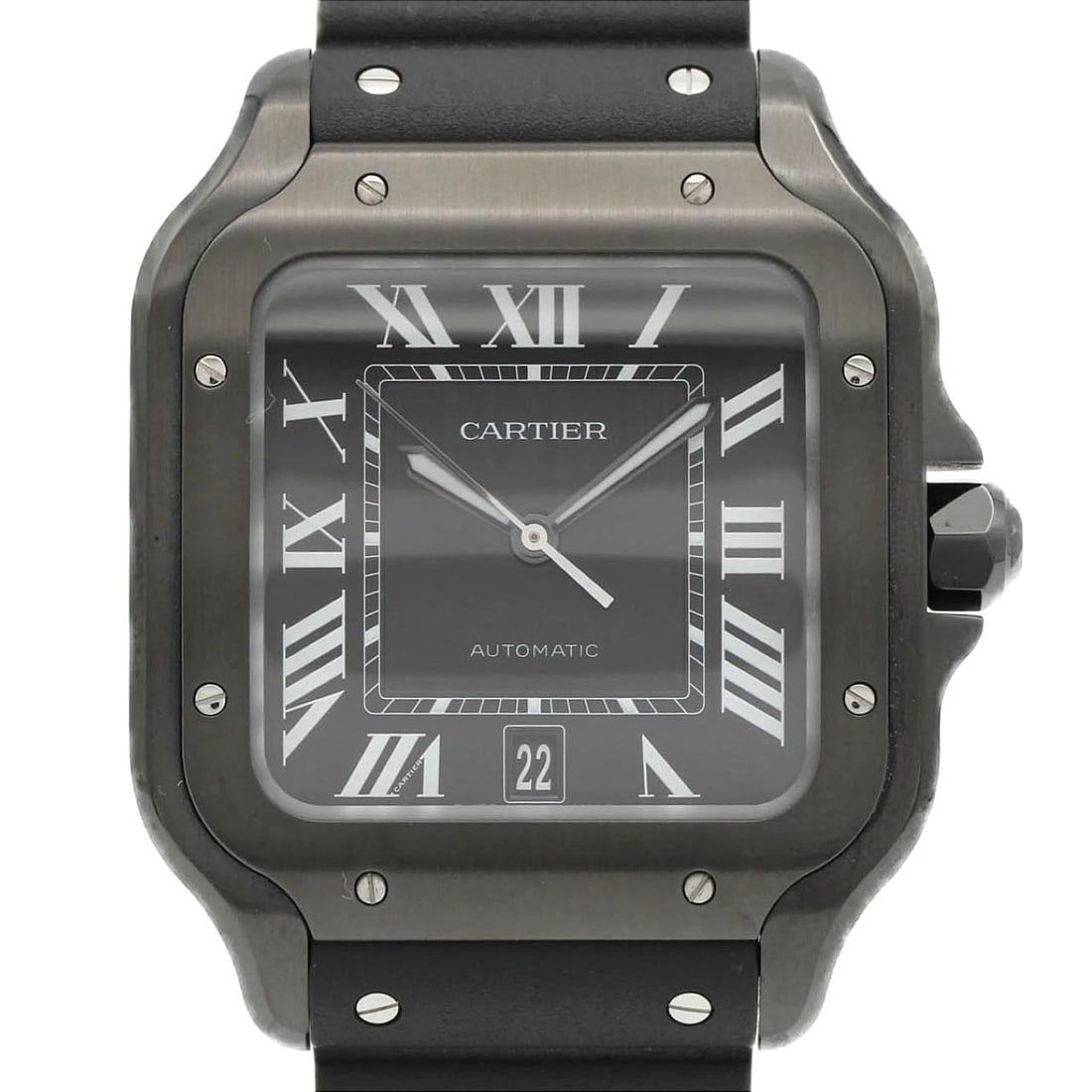 CARTIER SANTOS DE CARTIER LM ADLC STAINLESS STEEL MECHANI WATCH: Cartier Santos de Cartier LM ADLC Stainless Steel Mechani Watch Brand: CARTIER Type/Style: Wrist watch Material: Case: Stainless Steel Breath: Rubber Color: Dial Color: Black/Roman Band Color: Black