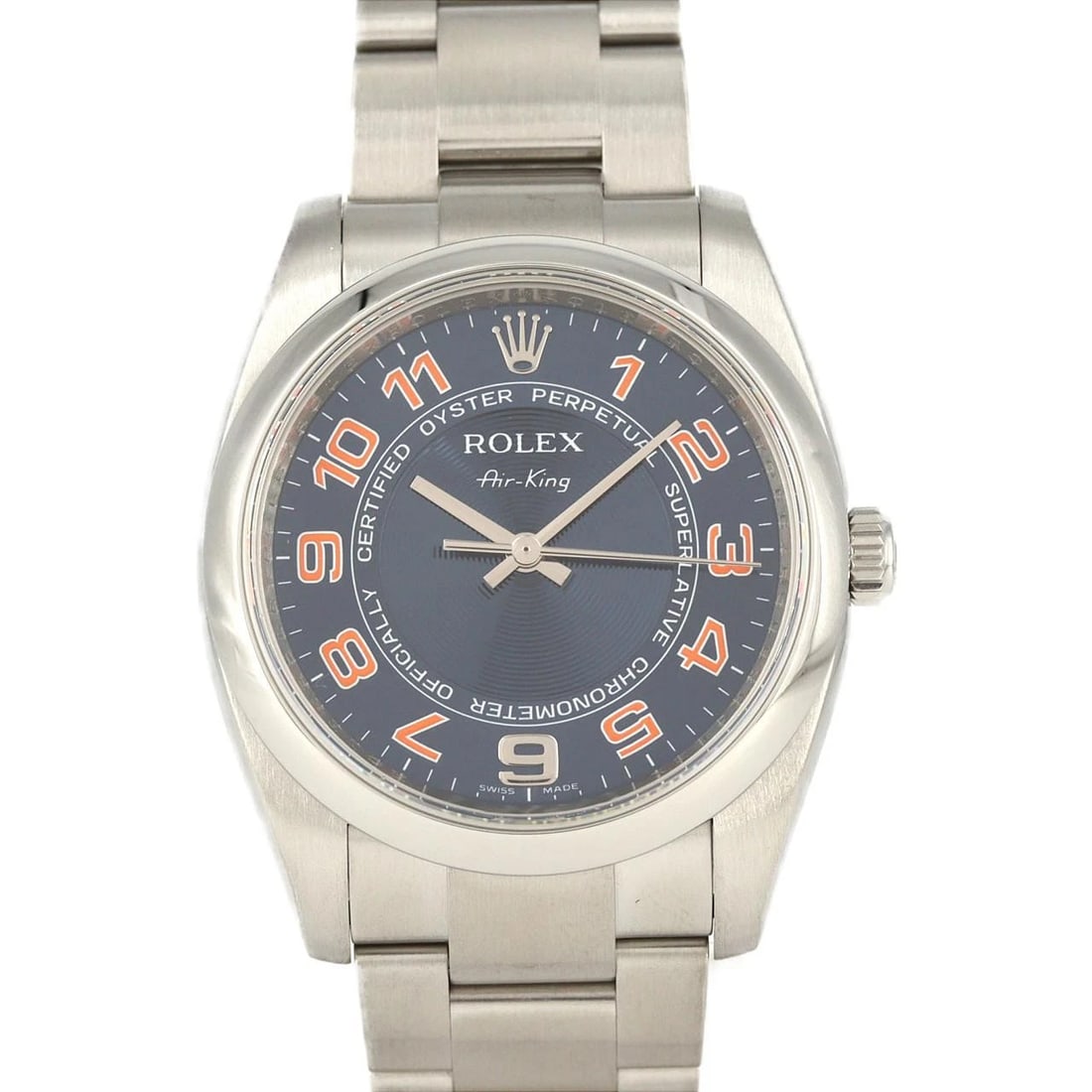 ROLEX AIR-KING STAINLESS STEEL MECHANICAL AUTOMATIC WATCH: Rolex Air-King Stainless Steel Mechanical Automatic Watch Brand: ROLEx Type/Style: Wrist watch Material: Case: Stainless Steel Breath: Stainless Steel Color: Dial color: BL concentric/OR Arabic Size: