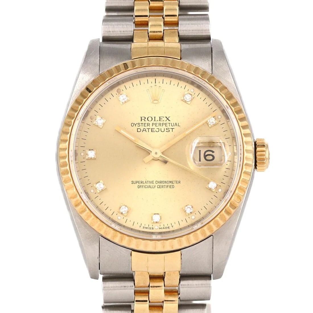 ROLEX DATEJUST STAINLESS STEEL WATCH: Rolex Datejust Stainless Steel Watch Brand: ROLEx Type/Style: Wrist watch Material: Case: Stainless steel x yellow gold Bracelet: Stainless steel x yellow gold Color: Dial color: Gold/Diamond Size: Ca