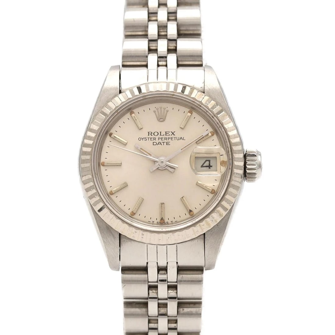 ROLEX OYSTER PERPETUAL DATE WATCH: Rolex Oyster Perpetual Date Watch Brand: ROLEx Type/Style: Wrist watch Material: Case: Stainless steel x white gold Bracelet: Stainless steel Color: Dial Color: Silver Size: Case diameter: Approx. 26 