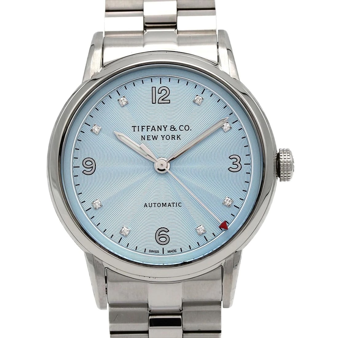 TIFFANY&CO. TIFFANY&CO. STAINLESS STEEL MECHANIC WATCH: TIFFANY&Co. TIFFANY&Co. Stainless Steel Mechanic Watch Brand: TIFFANY&Co. Type/Style: Wrist watch Material: Case: Stainless Steel Breath: Stainless Steel Color: Dial color: Blue/Diamond Size: Case dia