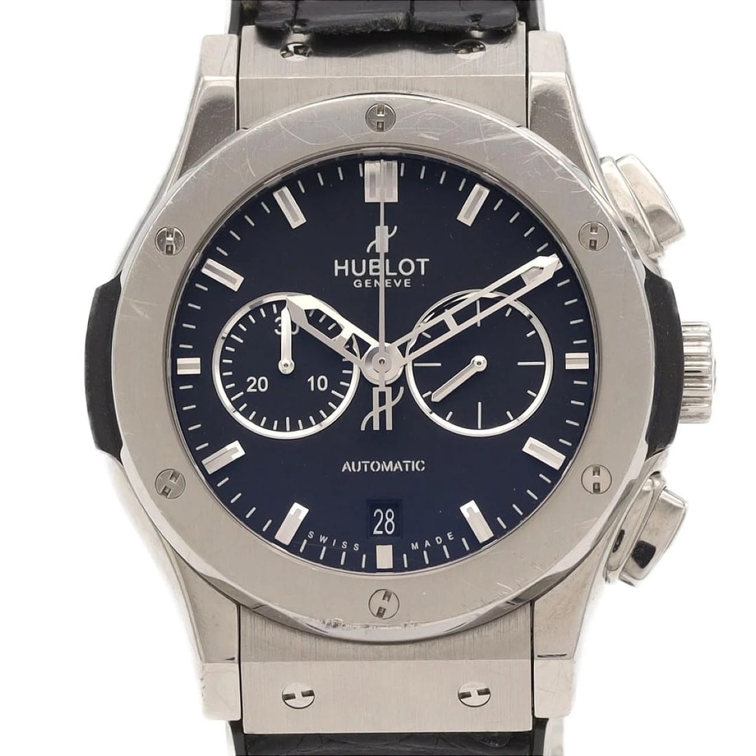HUBLOT CLASSIC FUSION CHRONO TI WATCH: Hublot Classic Fusion Chrono TI Watch Brand: HUBLOT Type/Style: Wrist watch Material: Case: Titanium Bracelet: Strap Color: Dial Color: Black Band Color: Black Size: Case diameter: Approx. 42