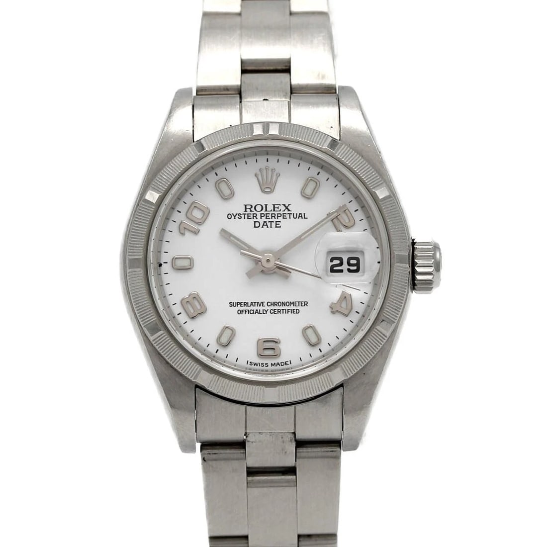 ROLEX OYSTER PERPETUAL DATE STAIN WATCH: Rolex Oyster Perpetual Date Stain Watch Brand: ROLEx Type/Style: Wrist watch Material: Case: Stainless Steel Breath: Stainless Steel Color: Dial color: White/Arabic Size: Case diameter: Approx. 26 mm