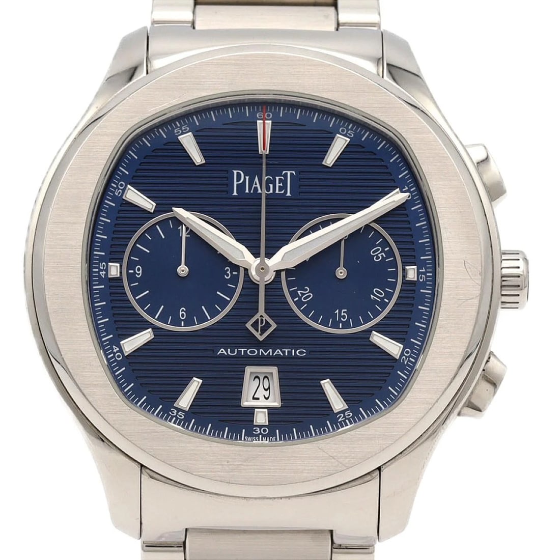 PIAGET POLO S CHRONO WATCH: PIAGET Polo S Chrono Watch Brand: PIAGET Type/Style: Wrist watch Material: Case: Stainless Steel Breath: Stainless Steel Color: Dial color: Blue Size: Case diameter: Approx. 42 mm Max wrist