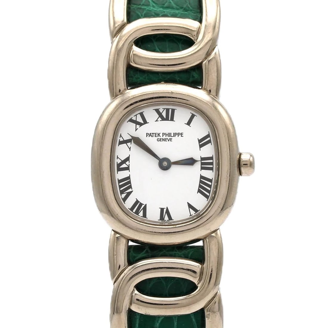 PATEK PHILIPPE GOLDEN ELLIPSE WG WATCH: Patek Philippe Golden Ellipse WG Watch Brand: PATEK PHILIPPE Type/Style: Wrist watch Material: Case: White gold Bracelet: Strap Color: Dial color: White Size: Case diameter approximately: 23 x 25.5