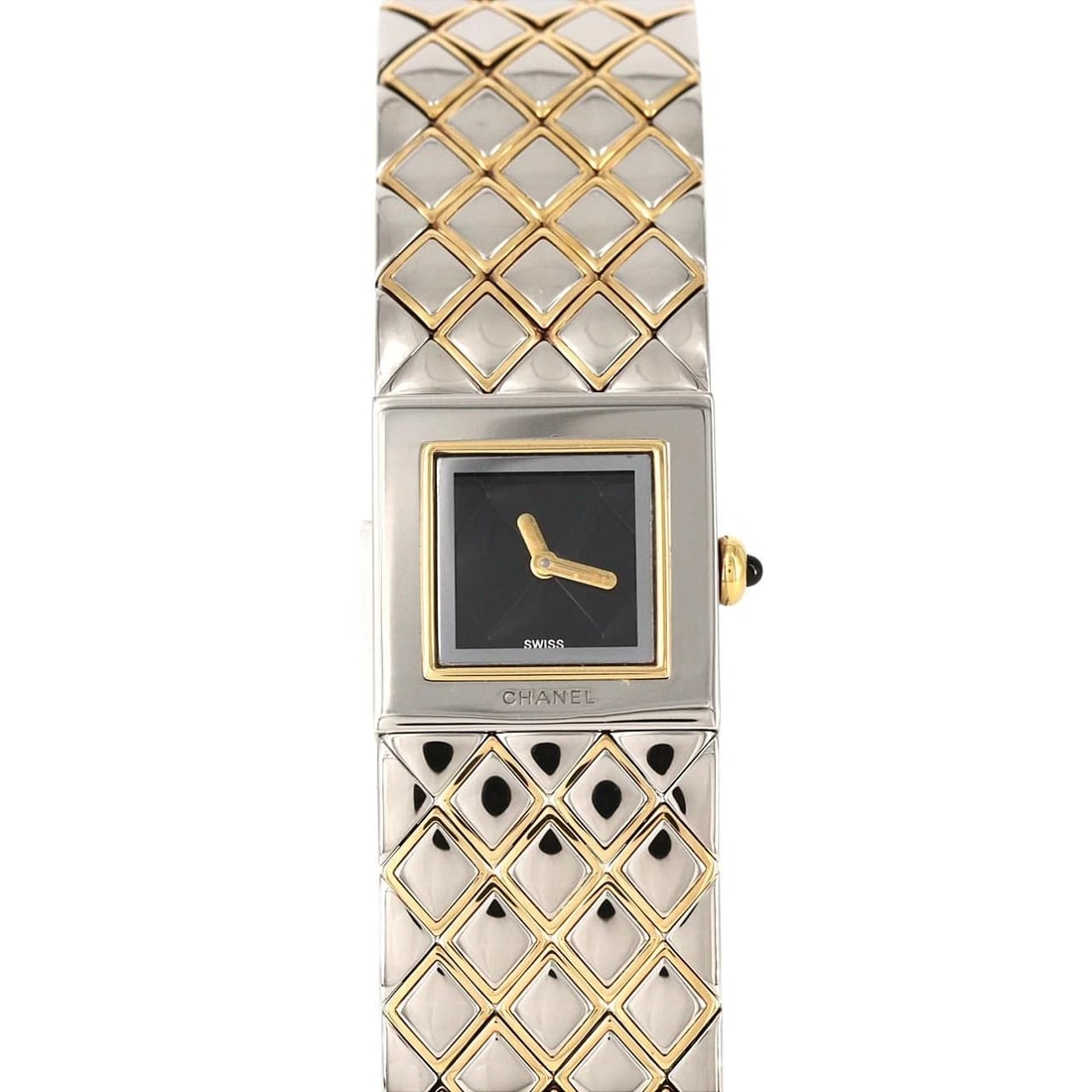 CHANEL MATELASSE COMBINATION WATCH: Chanel Matelasse Combination Watch Brand: CHANEL Type/Style: Wrist watch Material: Case: Stainless steel x yellow gold Bracelet: Stainless steel x yellow gold Color: Dial Color: Black Size: Case
