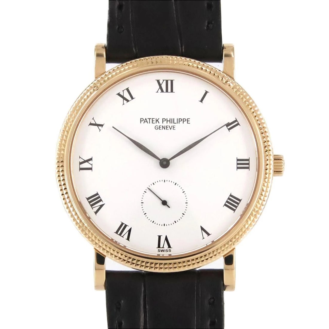 PATEK PHILIPPE CALATRAVA YG MANUAL WINDING WATCH: Patek Philippe Calatrava YG Manual Winding Watch Brand: PATEK PHILIPPE Type/Style: Wrist watch Material: Case: Yellow gold Bracelet: Strap Color: Dial Color: White/Roman Band Color: Black Size: Case
