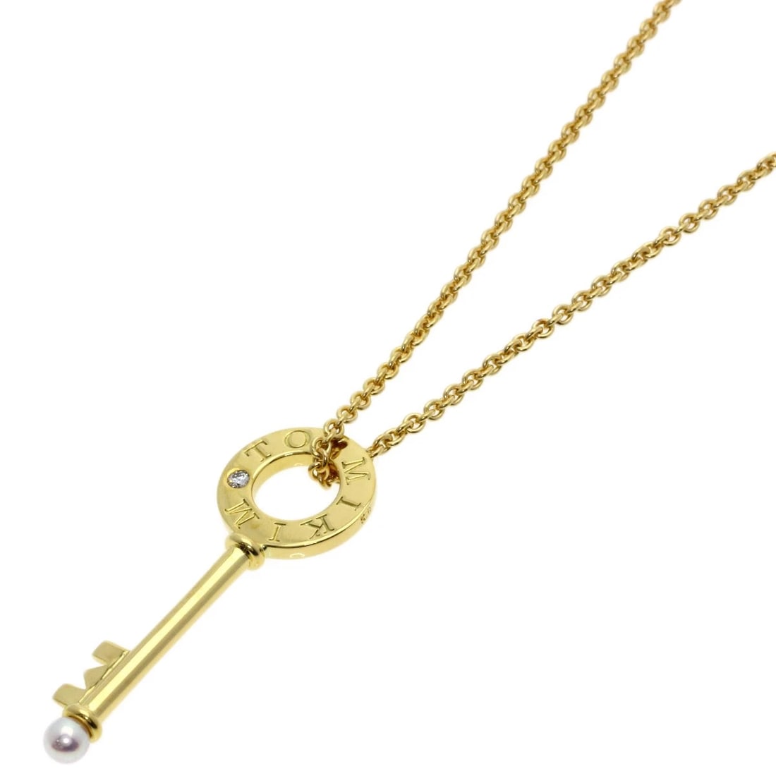 MIKIMOTO KEY MOTIF PEARL DIAMOND NECKLACE K18 YELLOW GOLD: MIKIMOTO Key motif Pearl Diamond Necklace K18 Yellow Gold Brand: MIKIMOTO Type/Style: Necklace Material: K18 Yellow Gold, Main Stone Natural Color: Gold Size: Chain Length:23.6inch/60cm Chain Width:0.