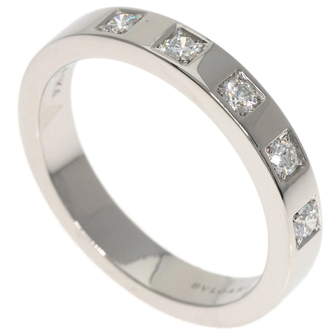 BVLGARI DIAMOND RING PLATINUM PT950: BVLGARI Diamond Ring Platinum PT950 Brand: BVLGARI Type/Style: Ring Material: Platinum PT950, Main Stone Natural Color: Silver Size: 5.25(US) Accessories: None Accessories Notice: When pur