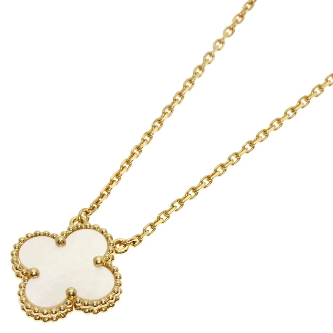 VAN CLEEF & ARPELS ALHAMBRA WHITE SHELL NECKLACE K18 YELLOW GOLD: Van Cleef & Arpels Alhambra white shell Necklace K18 Yellow Gold Brand: Van Cleef & Arpels Type/Style: Necklace Material: K18 Yellow Gold, Color: Gold Size: Chain Length:16.1inch/41cm Chain Width:0.4i