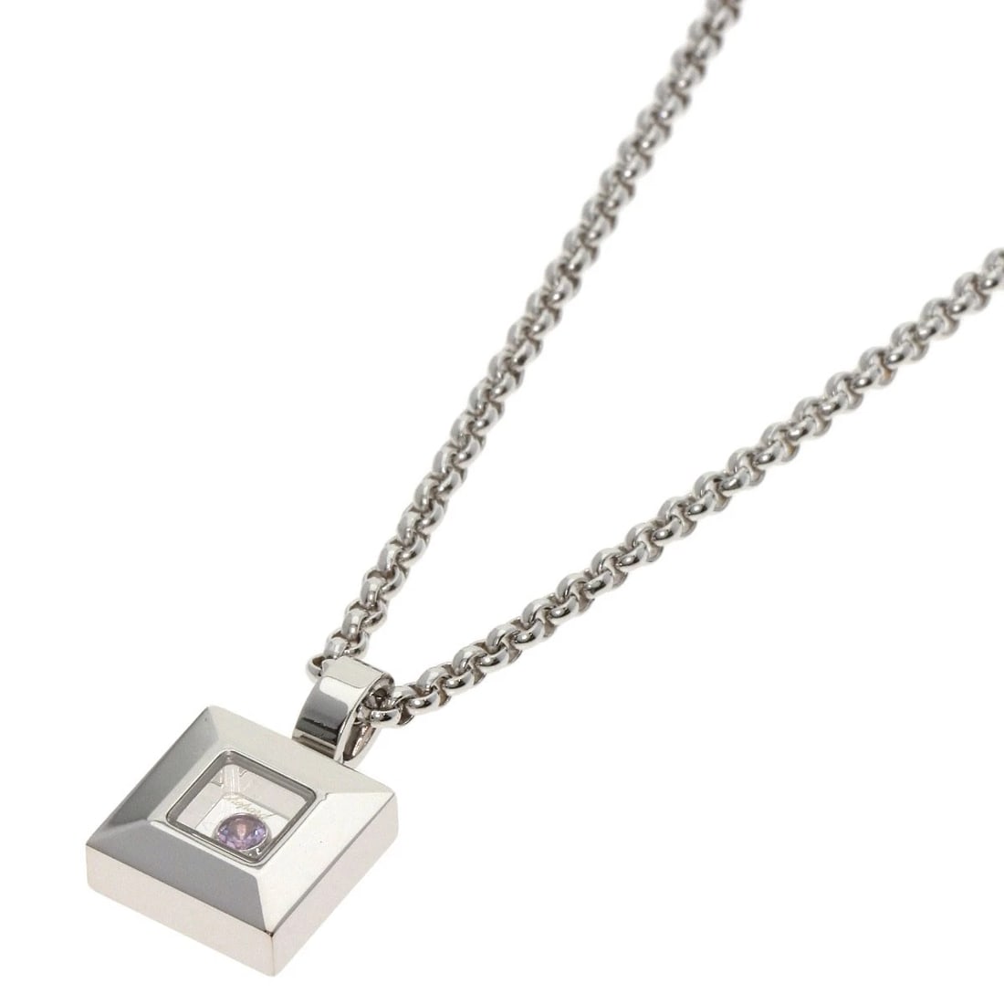 CHOPARD HAPPY DIAMOND PINK SAPPHIRE NECKLACE K18 WHITE GOLD: Chopard Happy diamond pink sapphire Necklace K18 White Gold Brand: Chopard Type/Style: Necklace Material: K18 White Gold, Main Stone Sapphire Color: Silver Size: Chain Length:16.5inch/42cm Chain Width