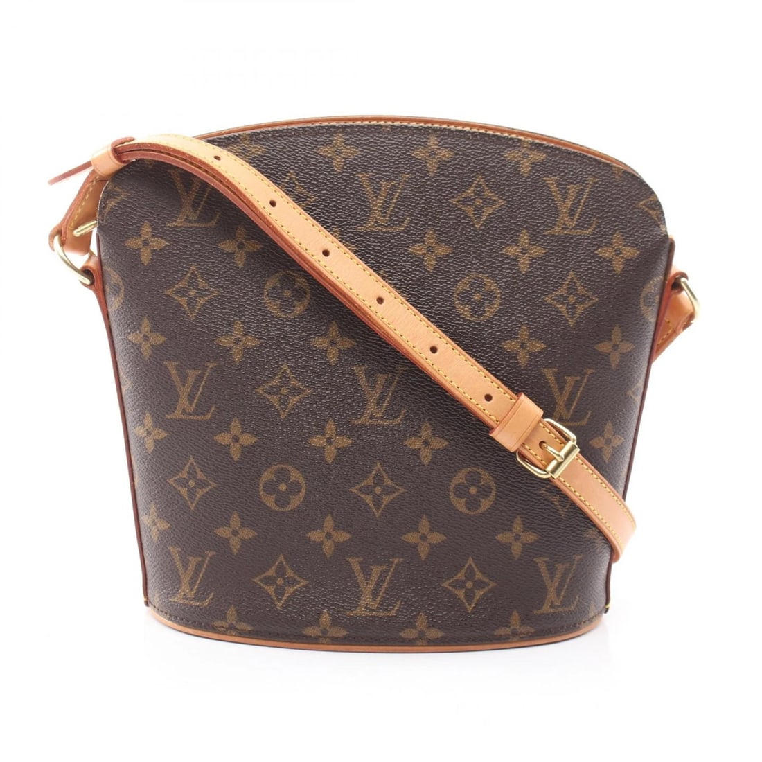 LOUIS VUITTON DROUO SHOULDER BAG MONOGRAM CANVAS: LOUIS VUITTON Drouo Shoulder Bag Monogram canvas Brand: LOUIS VUITTON Type/Style: Shoulder Bag Material: Monogram ? PVC coated canvas ? leather Color: Brown?ish colors Size: (H:8.7inch x W:7.9inch x D