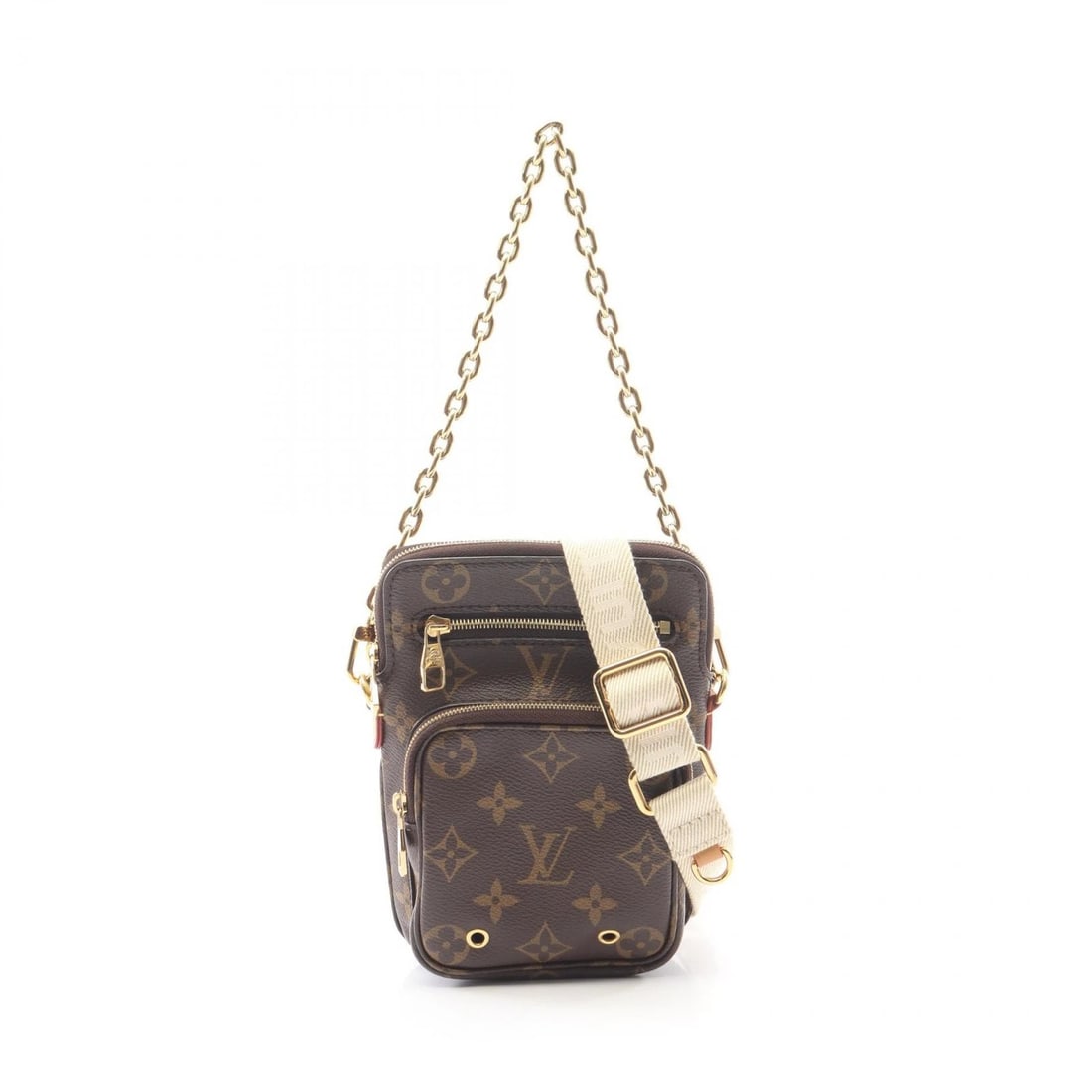 LOUIS VUITTON UTILITY CROSSBODY CHAIN SHOULDER HANDBAG: LOUIS VUITTON Utility Crossbody chain shoulder Handbag Brand: LOUIS VUITTON Type/Style: Handbag Material: Monogram ? PVC coated canvas ? leather Color: Brown?ish colors Size: (H:7.1inch x W:5.1inch x 