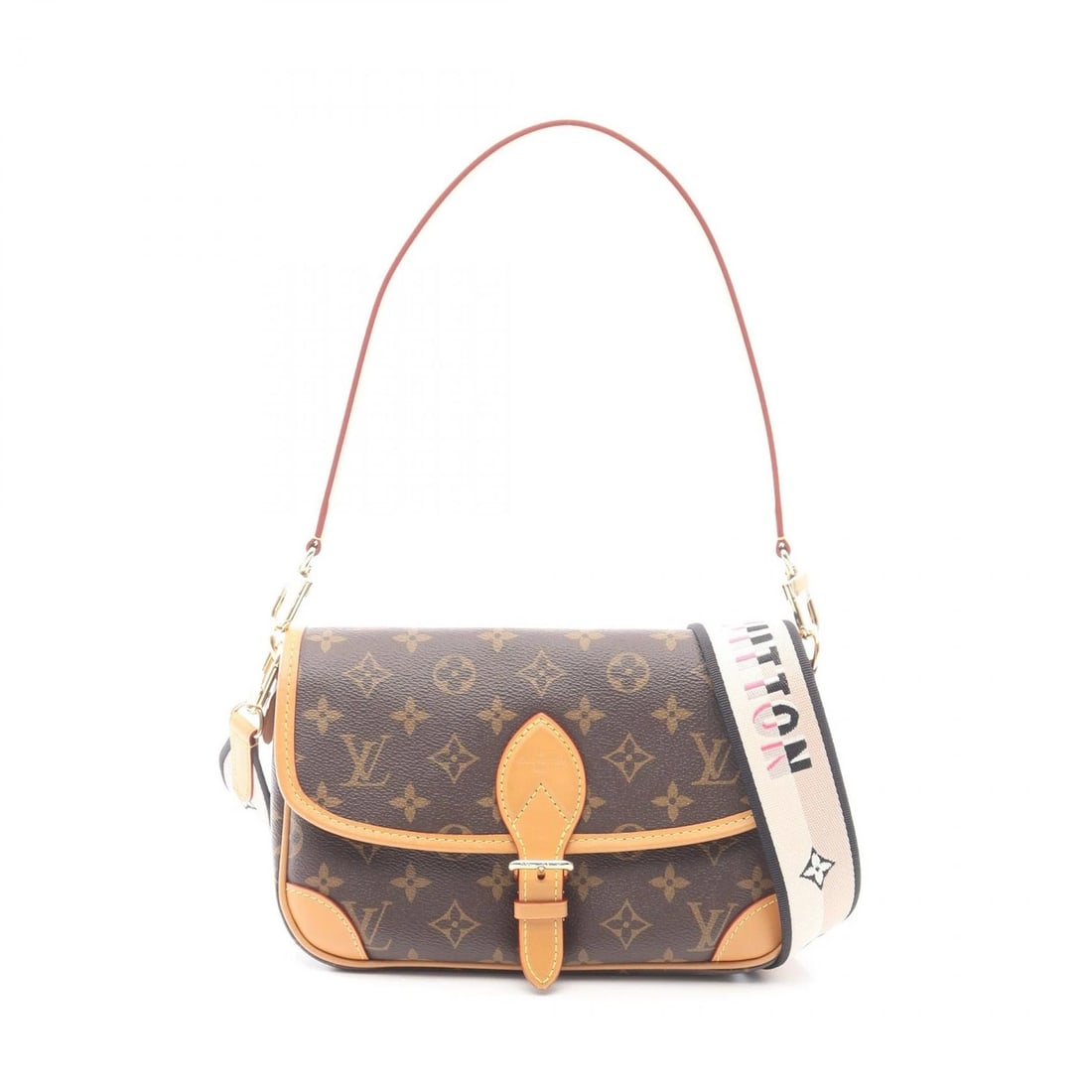LOUIS VUITTON DIANE NM PM SHOULDER HANDBAG: LOUIS VUITTON Diane NM PM Shoulder Handbag Brand: LOUIS VUITTON Type/Style: Shoulder Bag Material: Monogram ? PVC coated canvas ? leather Color: Brown?ish colors Size: (H:6.3inch x W:9.4inch x D:3.9in