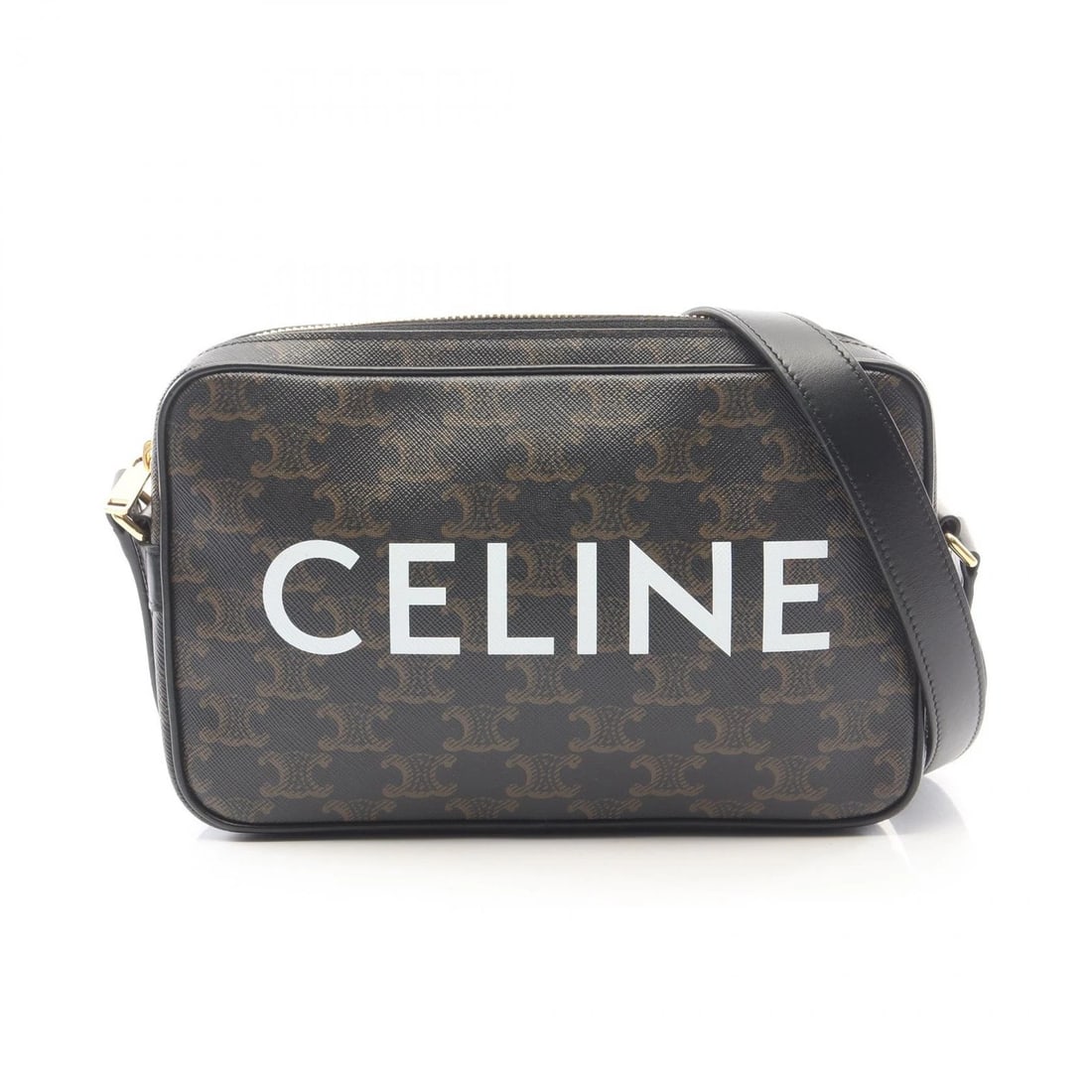 CELINE TRIOMPHE MEDIUM MESSENGER SHOULDER BAG: CELINE Triomphe Medium Messenger Shoulder Bag Brand: CELINE Type/Style: Shoulder Bag Material: PVC coated canvas ? leather Color: Black?ish colors Size: (H:5.7inch x W:9.1inch x D:1.8inch) Accesso