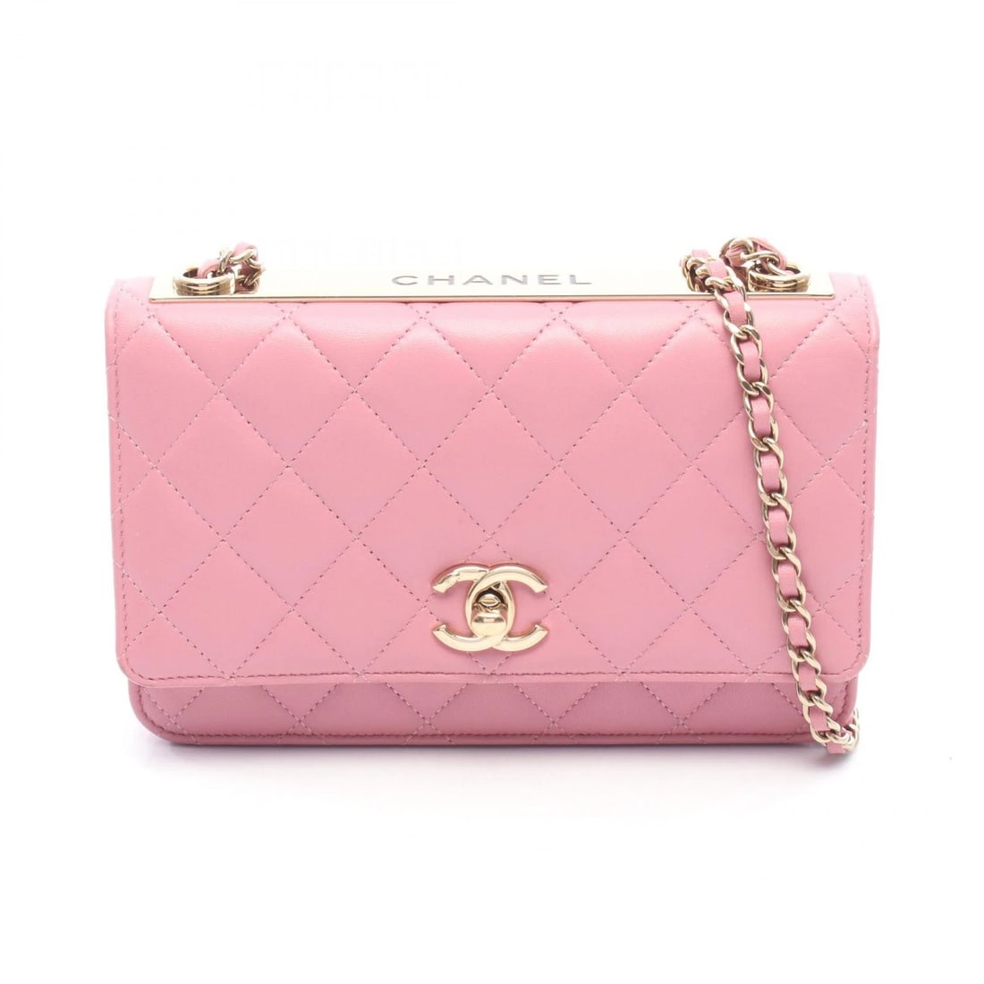CHANEL TRENDY CC MATELASSE CHAIN SHOULDER CROSSBODY BAG: CHANEL Trendy CC Matelasse Chain Shoulder Crossbody Bag Brand: CHANEL Type/Style: Shoulder Bag Material: Lambskin (sheep leather) Color: Pink?ish colors Size: (H:5.1inch x W:7.5inch x D:1.6inch)