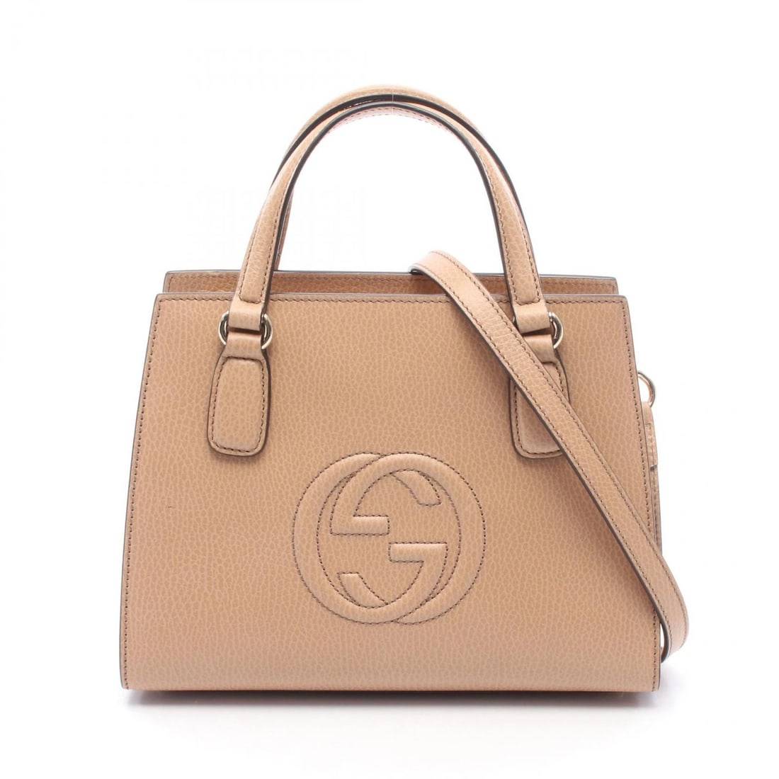 GUCCI SOHO INTERLOCKING G SHOULDER HANDBAG LEATHER BEIGE: GUCCI Soho interlocking G Shoulder Handbag leather Beige Brand: GUCCI Type/Style: Handbag Material: leather Color: Beige?ish colors Size: (H:7.9inch x W:10.0inch x D:4.9inch) Accessories: None