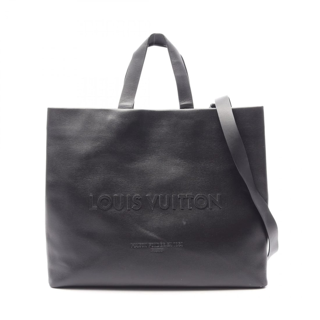 LOUIS VUITTON TOTE MM SHOULDER CROSSBODY BAG: LOUIS VUITTON Tote MM Shoulder Crossbody Bag Brand: LOUIS VUITTON Type/Style: Tote Bag Material: leather Color: Black / Black?ish colors Size: (H:13.0inch x W:16.5inch x D:5.9inch) Accessories: No
