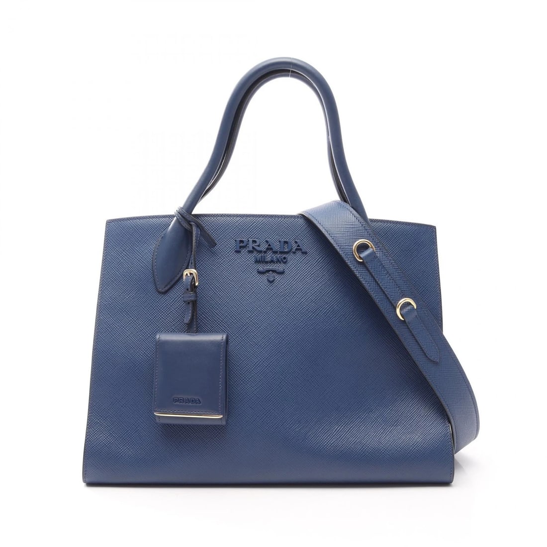 PRADA SAFFIANO C MONOCHROME SHOULDER HANDBAG: PRADA SAFFIANO C Monochrome Shoulder Handbag Brand: PRADA Type/Style: Handbag Material: Saffiano leather Color: Blue?ish colors Size: (H:8.7inch x W:13.0inch x D:5.9inch) Accessories: None