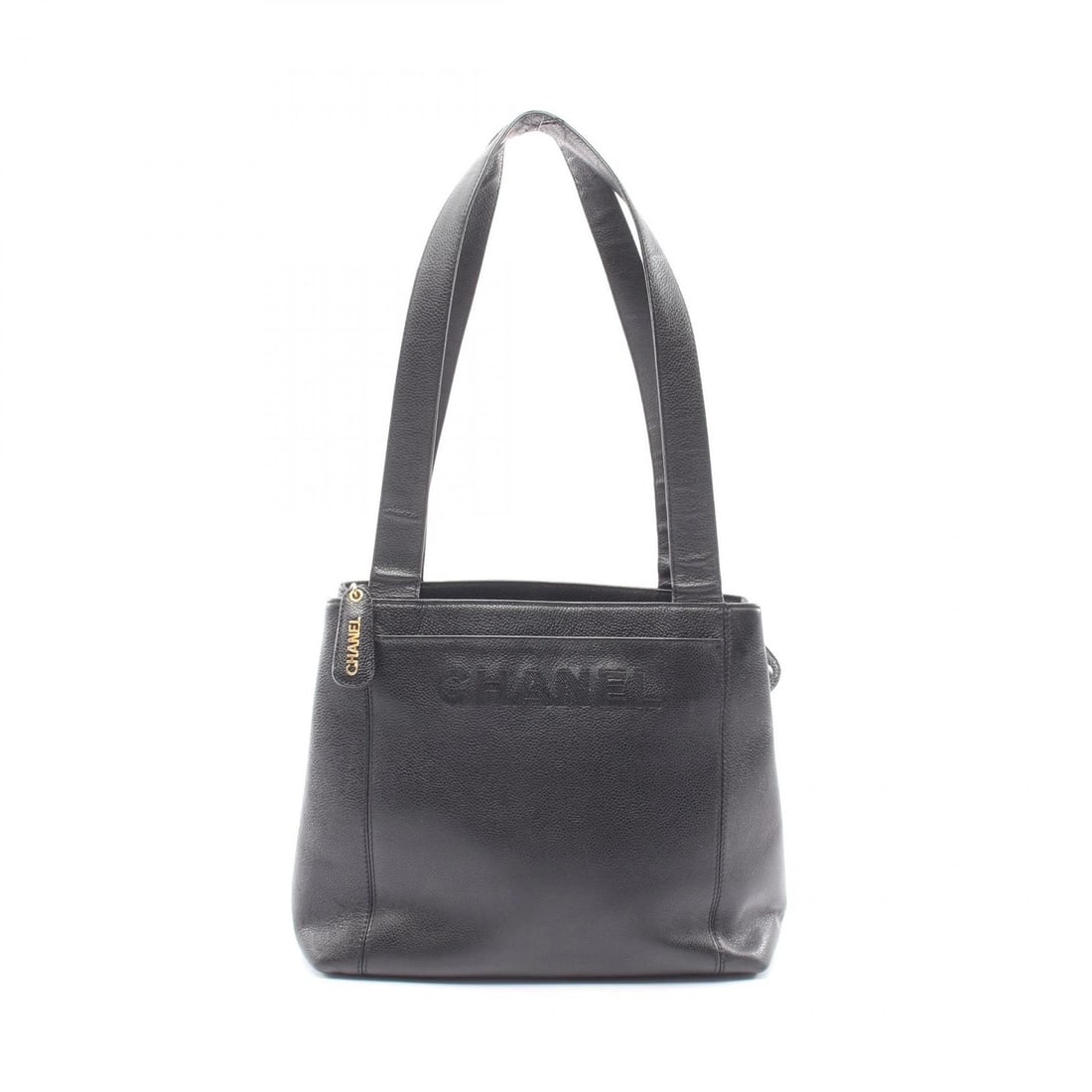CHANEL LOGO EMBROIDERY TOTE BAG CALFSKIN BLACK: CHANEL Logo embroidery Tote Bag Calfskin Black Brand: CHANEL Type/Style: Tote Bag Material: Calfskin (cowhide) Color: Black?ish colors Size: (H:9.3inch x W:11.0inch x D:4.7inch) Accessories: None