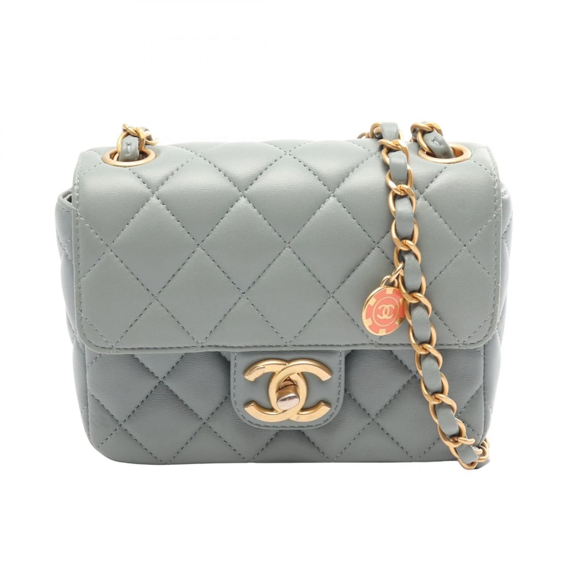 CHANEL MINI CHAIN SHOULDER CROSSBODY HANDBAG: CHANEL Mini Chain Shoulder Crossbody Handbag Brand: CHANEL Type/Style: Shoulder Bag Material: Lambskin (sheep leather) Color: Green?ish colors Size: (H:4.7inch x W:6.3inch x D:1.6inch) Accessories