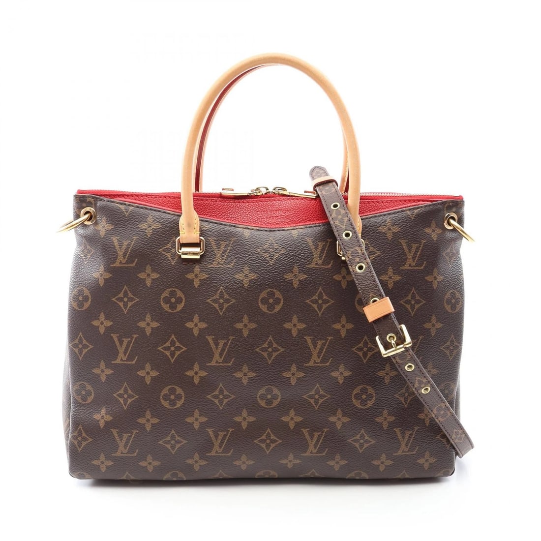 LOUIS VUITTON PALLAS SHOULDER TOTE HANDBAG: LOUIS VUITTON Pallas shoulder tote Handbag Brand: LOUIS VUITTON Type/Style: Handbag Material: Monogram ? PVC coated canvas ? leather Color: Cerise / Brown?ish colors ? Red?ish colors Size: (H:9.4inch 