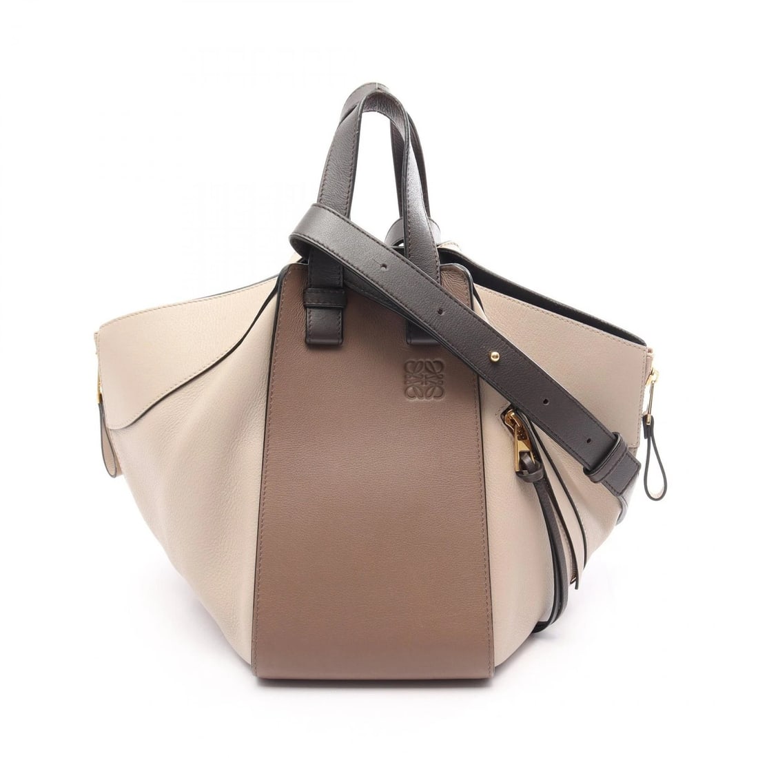 LOEWE HAMMOCK SMALL SHOULDER HANDBAG: LOEWE HAMMOCK SMALL Shoulder Handbag Brand: LOEWE Type/Style: Handbag Material: leather Color: Beige?ish colors ? Gray?ish colors ? Brown?ish colors Size: (H:9.8inch x W:5.5inch x D:9.8inch) Acces