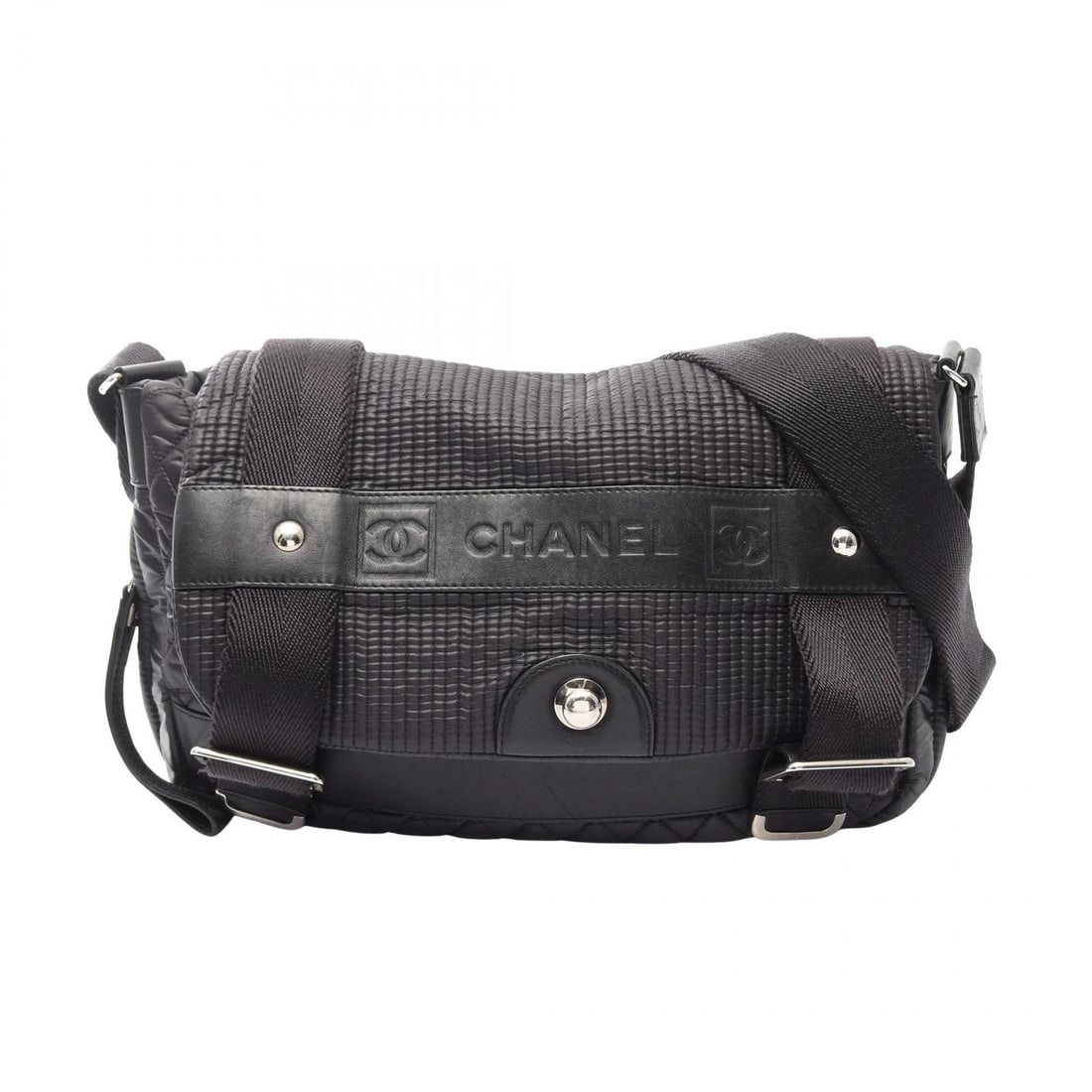 CHANEL COCO MARK SPORTS MESSENGER SHOULDER BAG: CHANEL COCO Mark Sports Messenger Shoulder Bag Brand: CHANEL Type/Style: Shoulder Bag Material: Nylon ? leather Color: Black?ish colors Size: (H:10.2inch x W:12.6inch x D:2.0inch) Accessories: Non