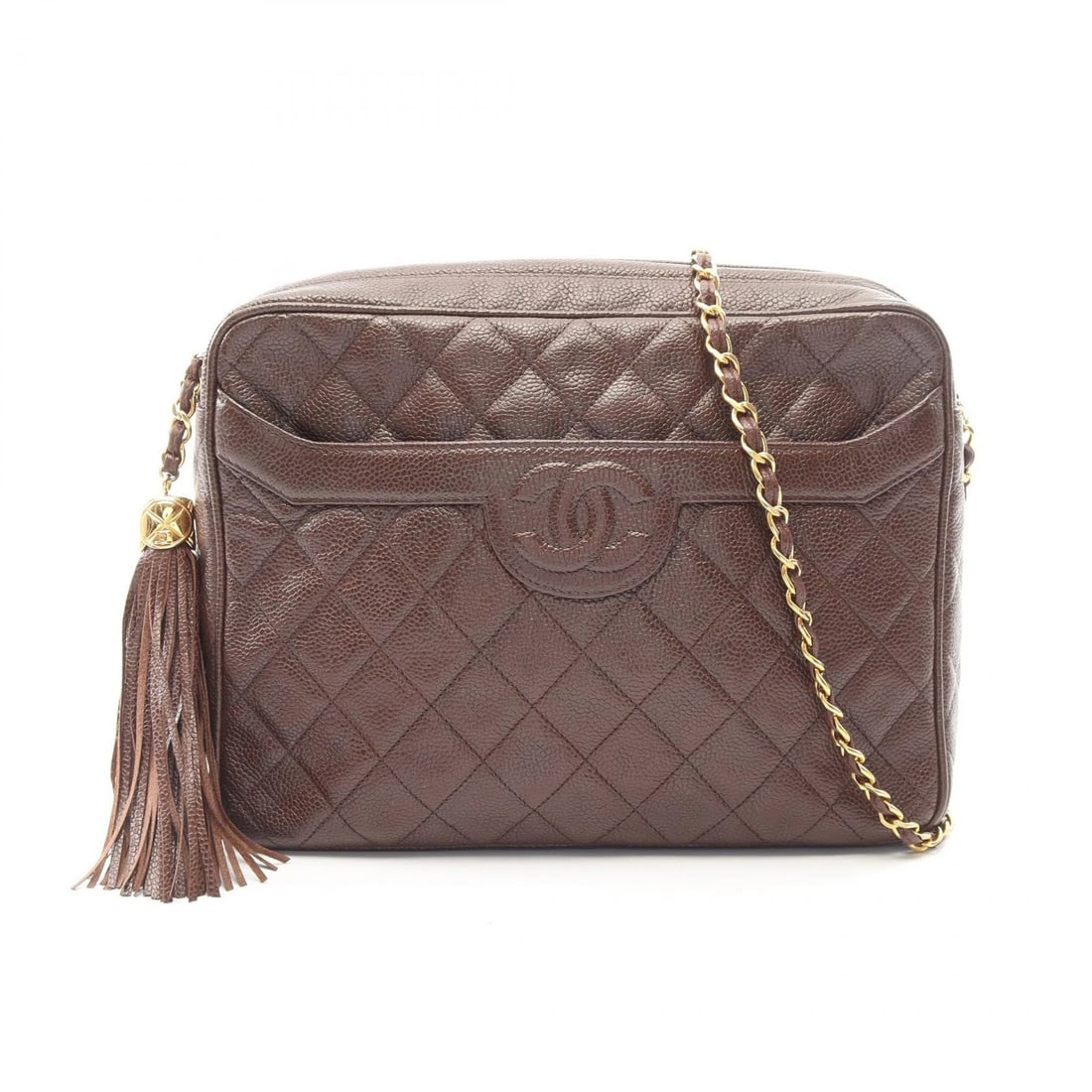 CHANEL MATELASSE CHAIN SHOULDER CROSSBODY TASSEL BAG: CHANEL Matelasse chain Shoulder crossbody tassel Bag Brand: CHANEL Type/Style: Shoulder Bag Material: Grained Calfskin leather Color: Brown?ish colors Size: (H:8.3inch x W:10.2inch x D:2.8inch) Ac