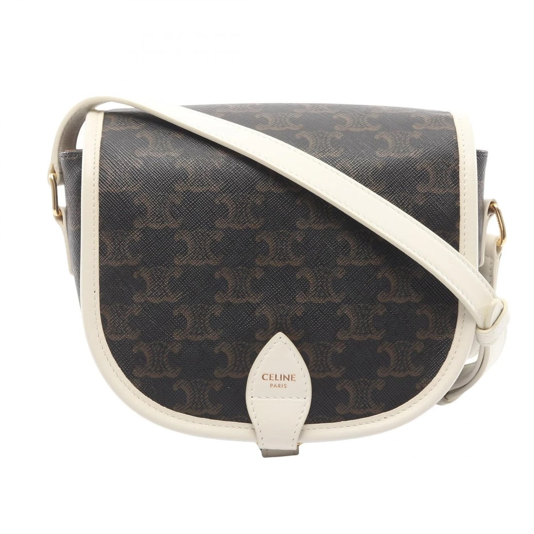 CELINE FOLCO MEDIUM TRIOMPHE SHOULDER BAG: CELINE Folco Medium Triomphe Shoulder Bag Brand: CELINE Type/Style: Shoulder Bag Material: PVC coated canvas ? leather Color: Black?ish colors ? Brown?ish colors ? White?ish colors Size: (H:6.3inch x 